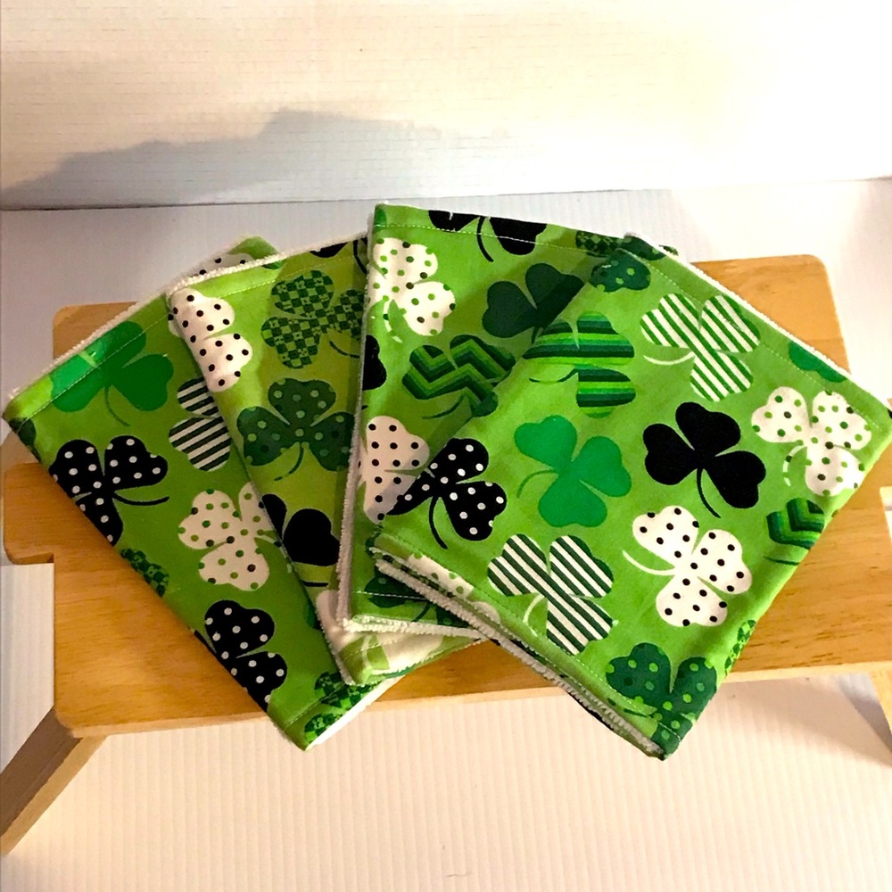 Reusable Set of Four St Patrick’s Day Shamrock Kitchen Towels Non Paper Towels